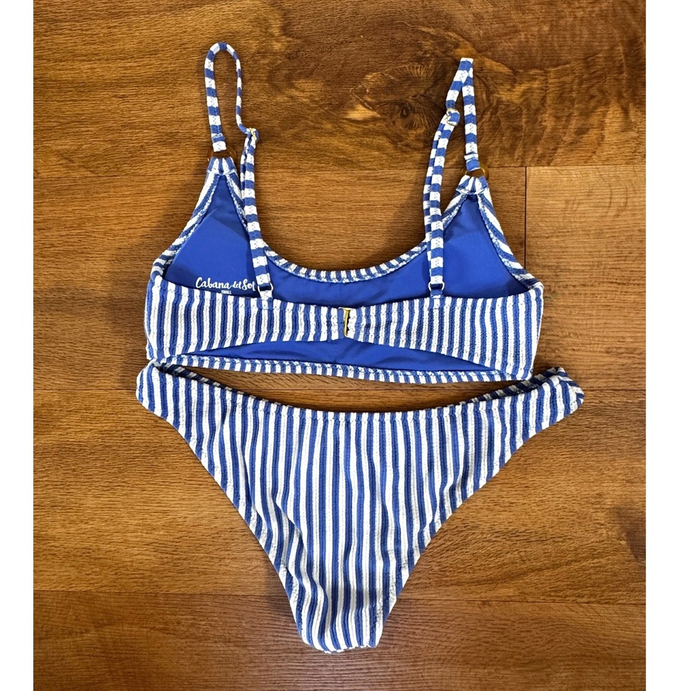 Cabana del Sol Womens Blue White Striped Smocked Bikini Set Size Small - Picture 4 of 7